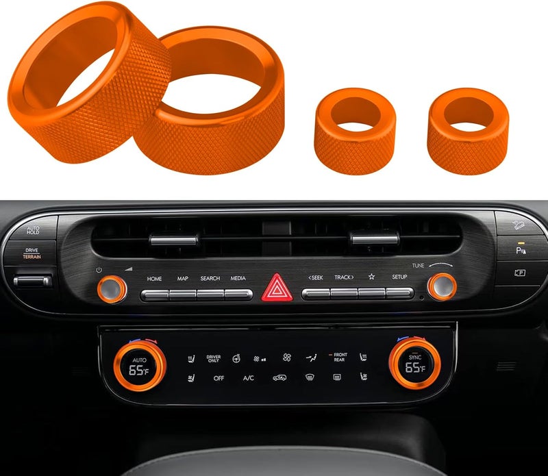 HDUFC for Hyundai Palisade 2026+Aluminum Interior Volume/air Conditioning knob Ring Trim Covers (4-Piece Set) (Orange) - Image 1